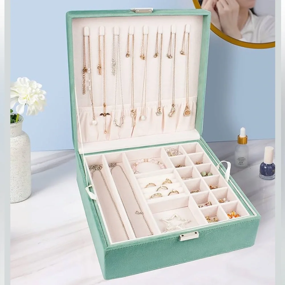 💎Elegant Turquoise Velvet Jewelry Organizer‎ Box💎